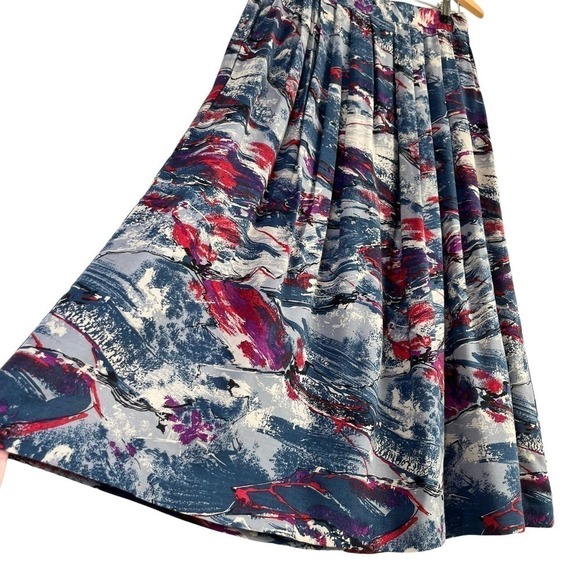 Vintage 80s Selections Manor House Abstract Print Pleated Midi Skirt Blue Red, M - Picture 6 of 12